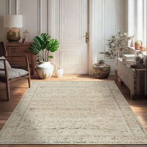 Cream Beige Area Rugs 4x6 Washable Floral Front Door Rug Indoor Entrance - Image 5