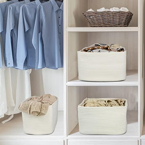 XUANGUO Woven Cotton Rope Storage Baskets 15x10x9.3" 3 Pack White - Image 6