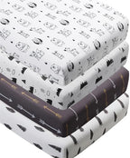 4 Pack Woodland Forest Animals Wood Neutral Unisex Fitted Baby Crib Sheets Set by Jola%27s+House