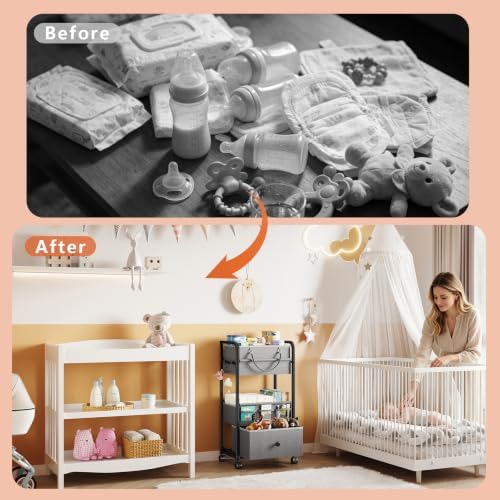 Cidaziya 3In1 Baby Diaper Caddy Organizer, 3 Tier Rolling Cart - Image 2
