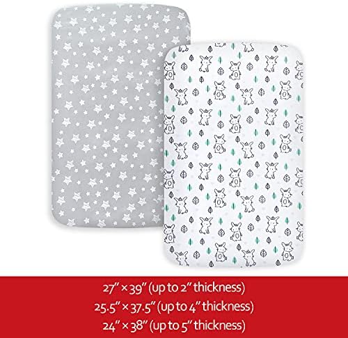 Pack and Play Sheets, 2 Pack Mini Crib Sheets, Stretchy Playard Fitted Sheet - Image 5