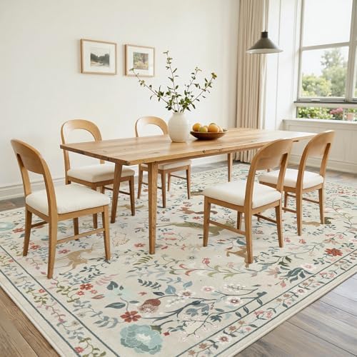 9x12 Area Rugs Boho Floral Washable Living Room Rug Neutral Carpet Bedroom - Image 6