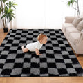 Super Soft Rug for Bedroom, 4x6 Ft Grey and Black Area Rug Classic Checkered by TOOHUB