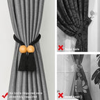 NICEEC 2 Pack Wooden Ball Magnetic Curtain Tiebacks Boho Home Decor Drape Tie - Image 2