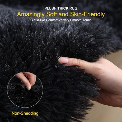 5x8 Thick Black Fluffy Shag Rug - Image 3