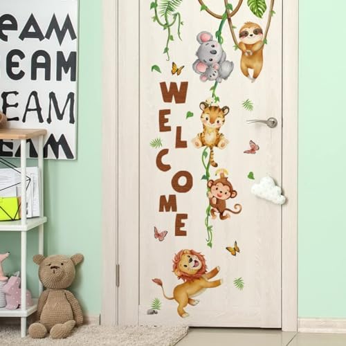 clothmile Watercolor Jungle Animal Wall Decals Welcome Animal Wall Sticker Lion - Image 3
