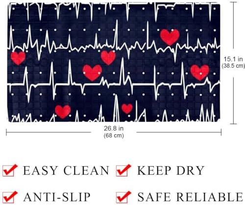 Shower Mat Non Slip 26.8 x 15.1 Inches, Heart Beat Bathtub Mat Shower Stall Mats - Image 4