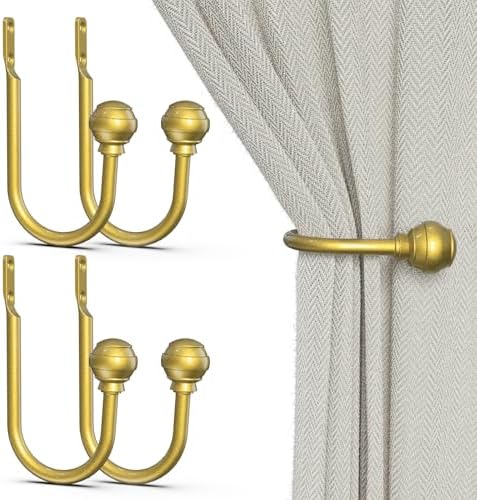 Hion Curtain Holdbacks Gold 4pcs, Curtain Tiebacks Wall Mounted Hooks by Hion