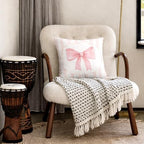 Coquette Pink Bow Pillow Covers 18x18, Coquette Room Decor, Blush Pink Striped - Image 4
