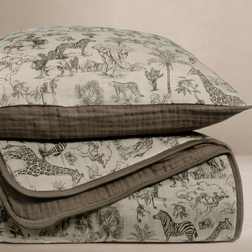 Oilo Vintage Safari Crib Bedding Set, 5-Layer Organic Cotton Muslin Crib Quilt by OiloStudio