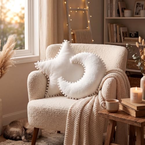 Jetec 2 Pieces Star Pillow Moon Shaped Pillow Creative Star Moon Plush Pillows - Image 4