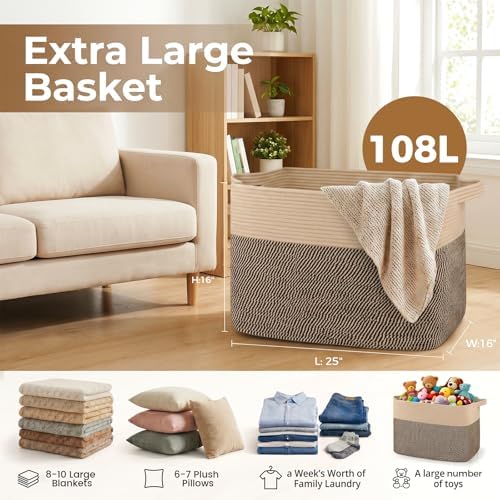 OIASKET 108L Cotton Rope Storage Basket - Image 2
