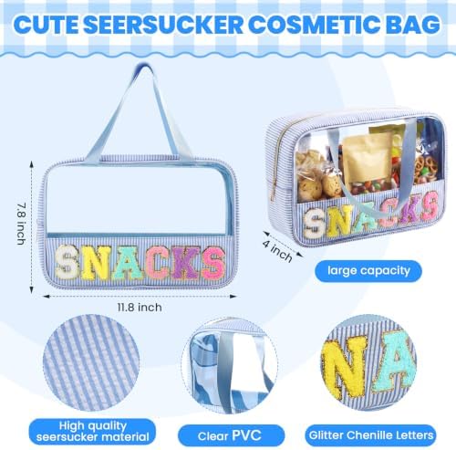 Sanwuta Seersucker Snacks Bag Chenille Letter Clear Makeup Bag - Image 3