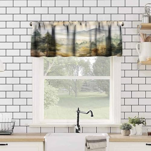 Forest Valance Curtain for Kitchen, Watercolor Mountain Forest Nature Tree - Image 4