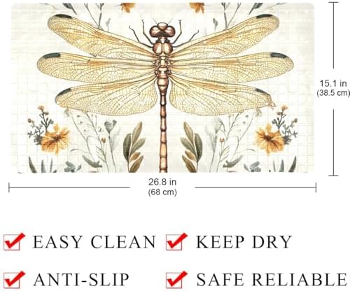 Bathtub Mat Non Slip 26.8x15.1In, Dragonfly Florals Bath Mat - Image 3