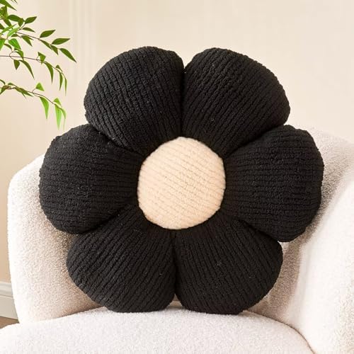 Kcvvcr Flower Throw Pillow, Soft Black 17.7" Shaped Floor Pillow by Kcvvcr