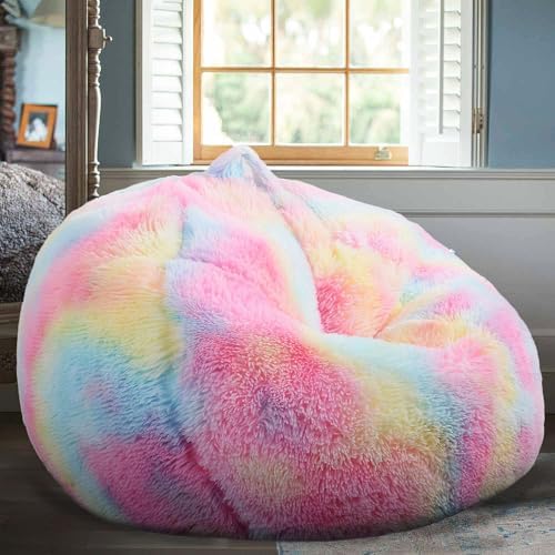 Fluffy Stuffed Animal Storage Bean Bag Chair Cover, Faux Fur Comfy Bean Bag - Image 2