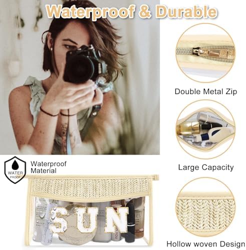 Iqimott Clear Patch Sun Bag Makeup Letter Bag, Boho Preppy Letter Bags - Image 3