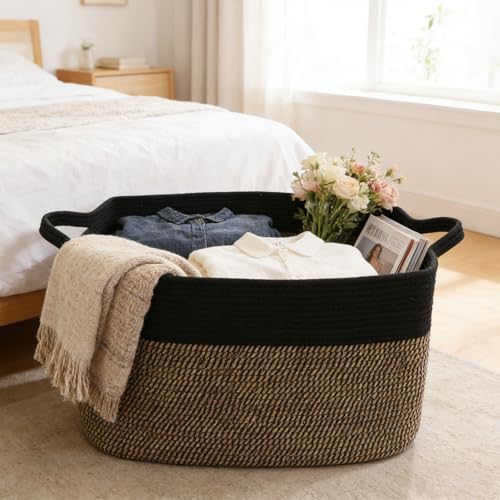 65L Laundry Basket with Handles, Woven Blanket Basket - Image 4