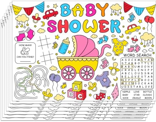 WEBEEDY DIY Coloring Placemats 15.7x11 Inch, Shower Themed Coloring Activity by WEBEEDY