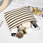 SOIDRAM 2 Pieces Makeup Bag Large Stripe Cosmetic Bag Capacity Canvas Mix - Image 5