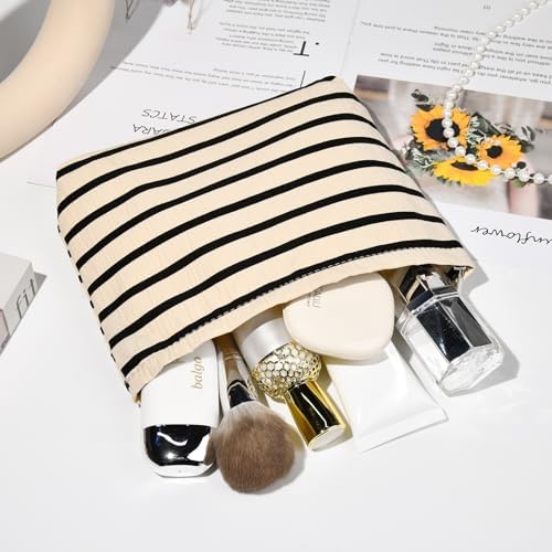SOIDRAM 2 Pieces Makeup Bag Large Stripe Cosmetic Bag Capacity Canvas Mix - Image 5