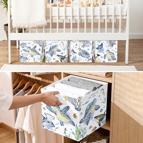 11.8" Marine Animals Cube Storage Organizer Set 3Pcs Ocean Sharks Turtles Cube - Image 4