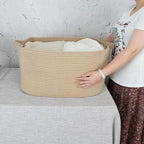 XUANGUO Large Rectangle Woven Jute Rope Storage Basket 22"x17"x12" - Image 3