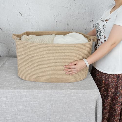XUANGUO Large Rectangle Woven Jute Rope Storage Basket 22"x17"x12" - Image 3