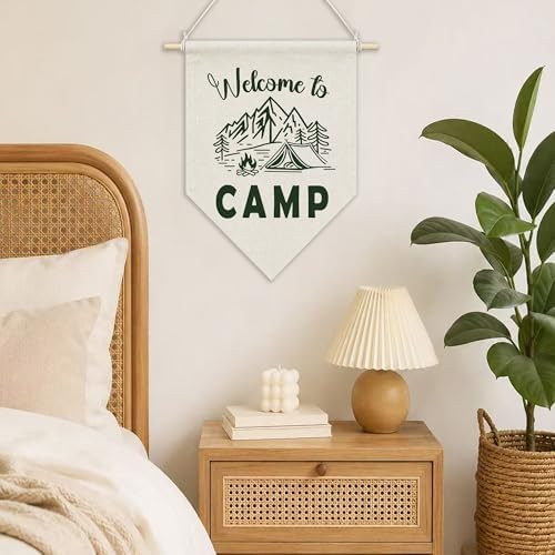 KYTWSFWS Camping Classroom Wall Art Pennant Flag, Retro Green Camping Wall Decor - Image 2