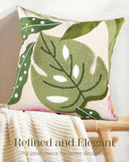 Embroidered Throw Pillow Cover, 18x18 Inch, Monstera Leaves - Image 5