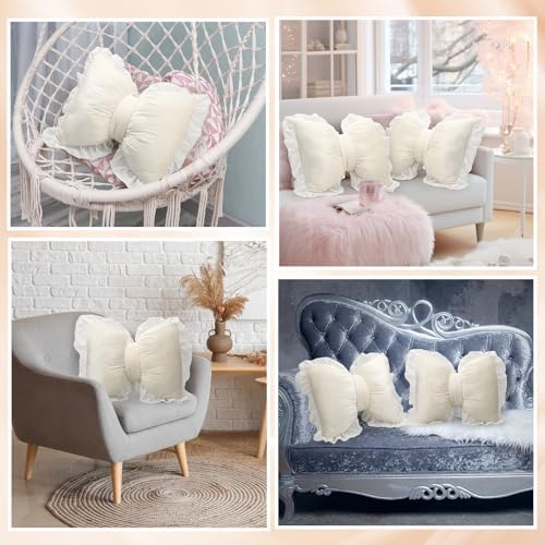 Yousoontic 2 Pcs Bow Throw Pillows 15.7x12.6 in, Waffle Weave Fabric - Image 5