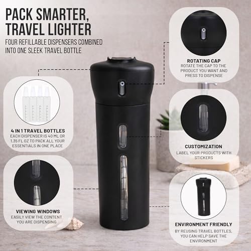 Travigo 4-in-1 Travel Dispenser Bottle, TSA Approved, Leak Proof, Four Reusable - Image 3