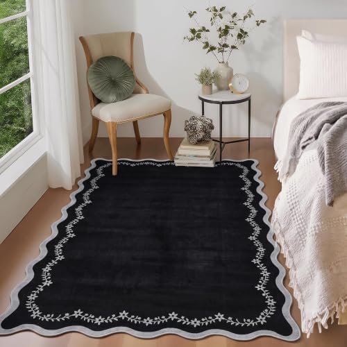 GarveeHome 3x5 Scalloped Washable Area Rug Non Slip Bedroom Entryway Rug by GarveeHome