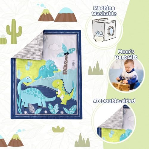 Dinosaur Crib Bedding Set for Boys Blue, Premium 3-Piece Baby Bedding Set - Image 5