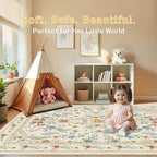 Beige Floral Washable Rug 7x9 – Large Vintage Boho Non-Slip Carpet, Soft Low - Image 6