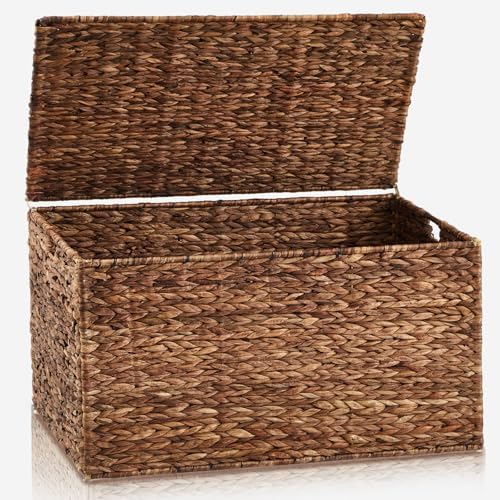 Wonderjune 30 x 17.7 x 17.7 Inch Water Hyacinth Wicker Storage Trunk by Wonderjune