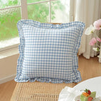 Set of 2 Light Blue and White Ruffle Throw Pillow Covers 18x18 Inch, Gingham - Image 2