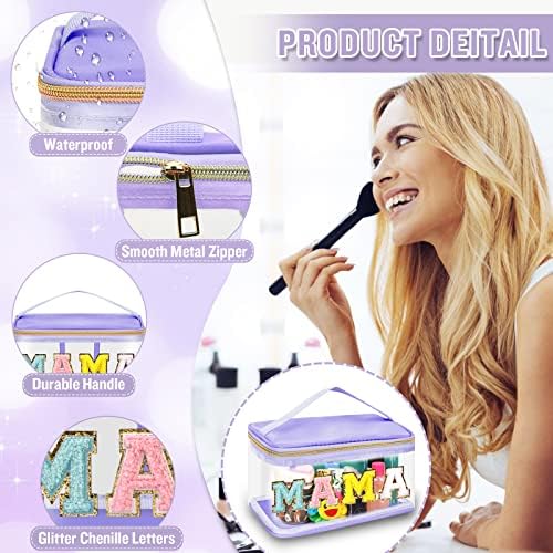Chenille Letter Clear Makeup Bags Mama Pouch, Preppy Patch Makeup Bag Zipper - Image 3