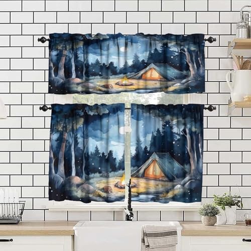 Forest Valance Curtain for Kitchen, Window Treatment Watercolor Mountain Forest - Image 4