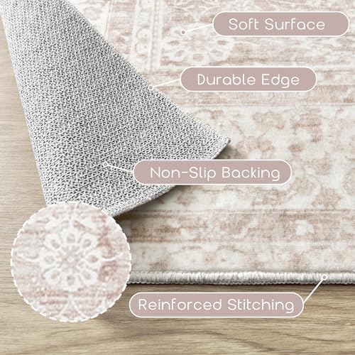 Pink Small Throw Rug for Bedroom 2x3 Washable Boho Vintage Soft Area Rugs - Image 3