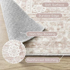 Vintage Pink Rug 4x6 Washable Non Slip Floral Front Door Rugs - Image 3