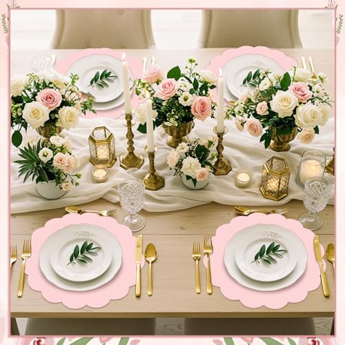 120 Pcs Light Pink Paper Placemats, 13.5 Inch Disposable Scalloped Placemat - Image 7