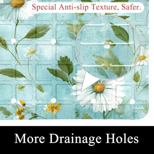 Shower Mat Non Slip 26.8 x 15.1 Inches, Daisies Bathtub Mat Shower Stall Mats - Image 2