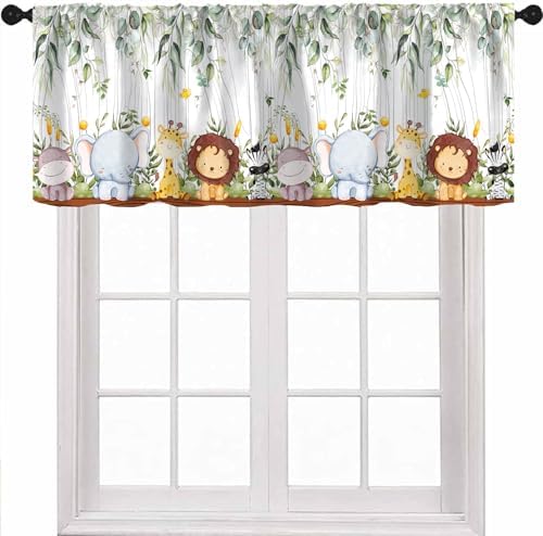Forest Animal Valance Curtains, Watercolor Wild Animal Bear Fox Deer Kids by Unknown