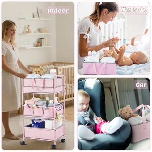 Honeydak 2in1 Baby Diaper Caddy Organizer Cart Bedside Rolling Cart - Image 4