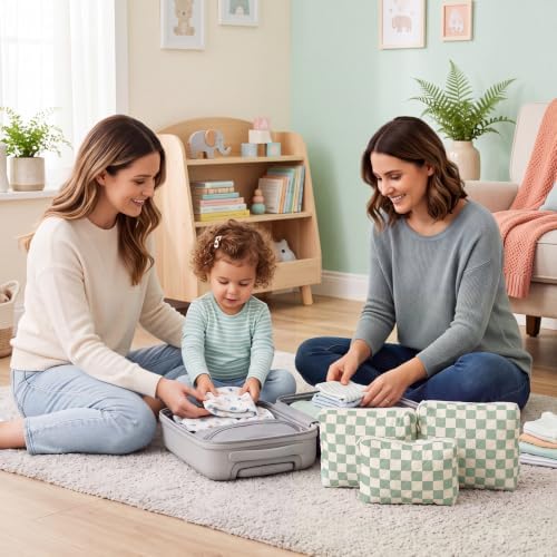 3 Pack Diaper Bag Set Quilted Cotton Green Checkered Diaper Pouches - Image 6