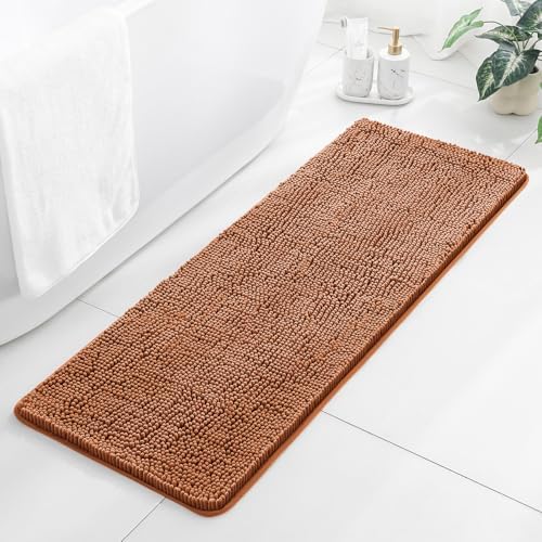 Chenille Bathroom Runner Rug 17"x47" Burnt Orange, Plush Bath Mat by Kildoss