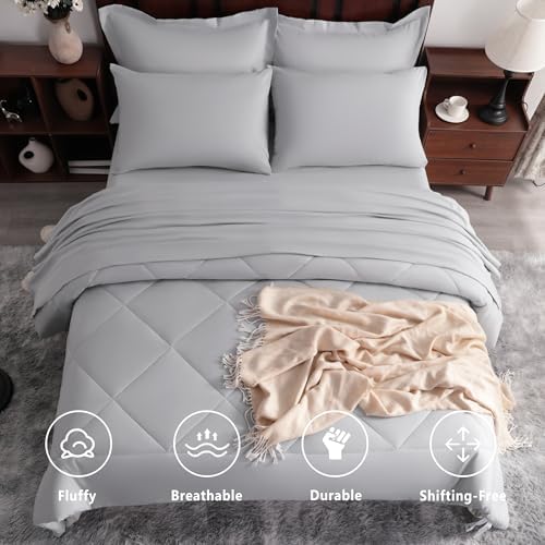 NTBAY Queen Microfiber Bed in a Bag, Comforter Set 7 Piece, Light Grey - Image 2