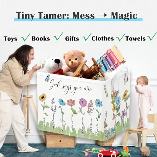 Runtoo Christian Bible Verse Floral Nursery Decor Baby Basket Religious - Image 5